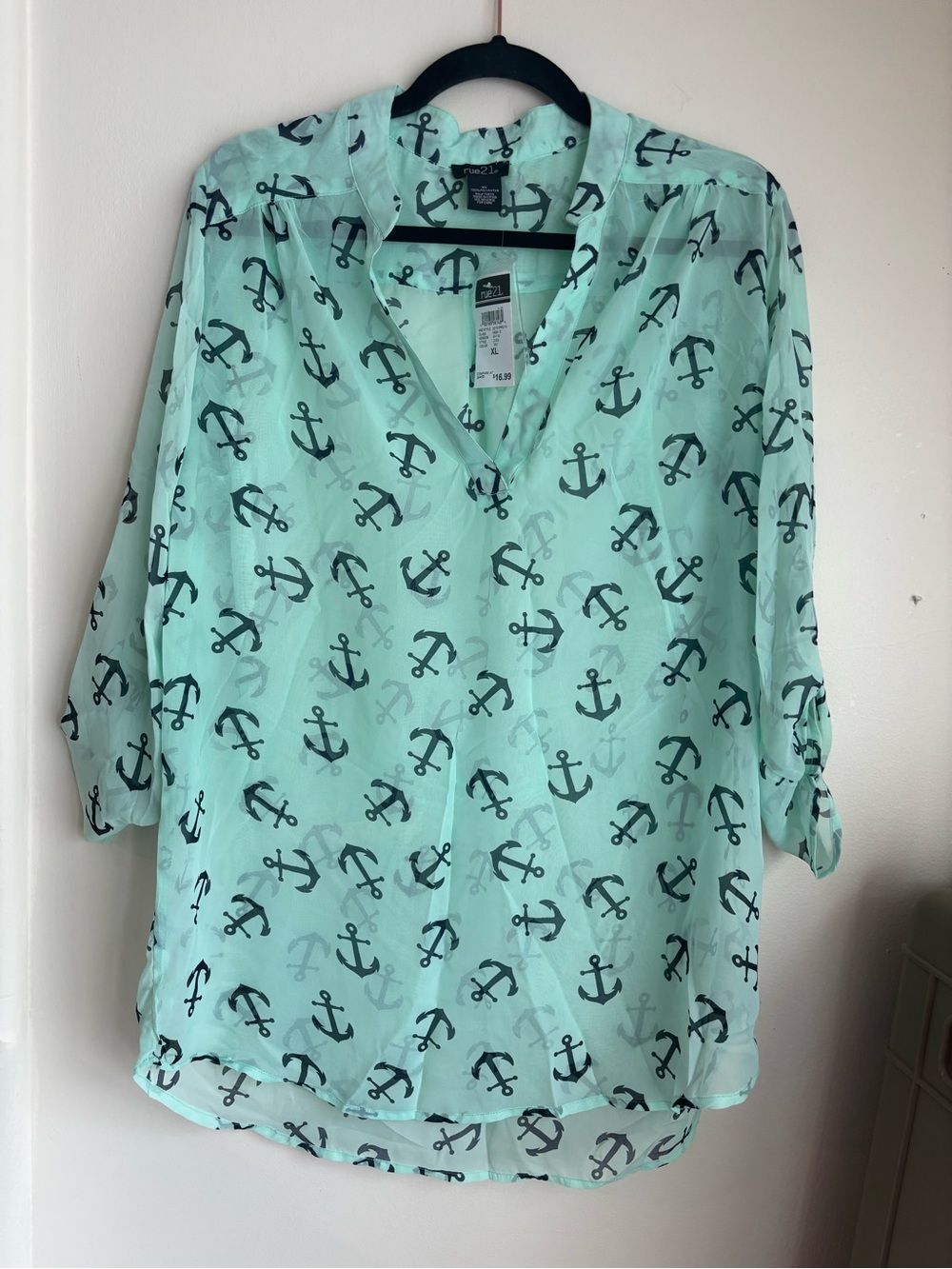 Rue21 Mint Anchor Print Blouse